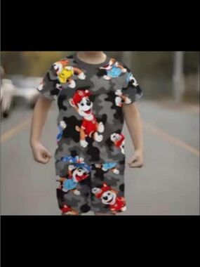 Kids Camouflage Paw Patrol Set in Gray with Red & Blue Characters